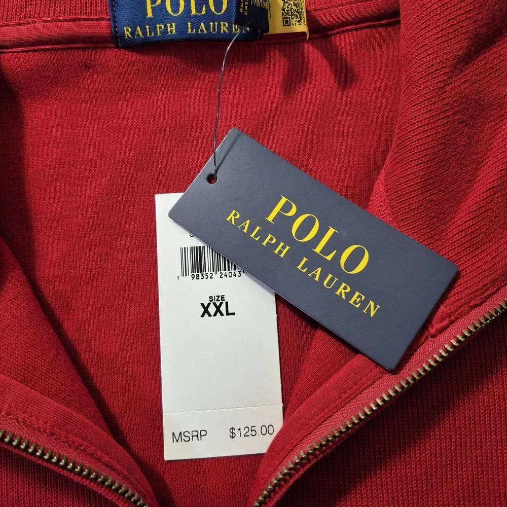 Polo Ralph Lauren Sweatshirt Mens 2XL Red 1/4 Zip Pullover Preppy Academia New